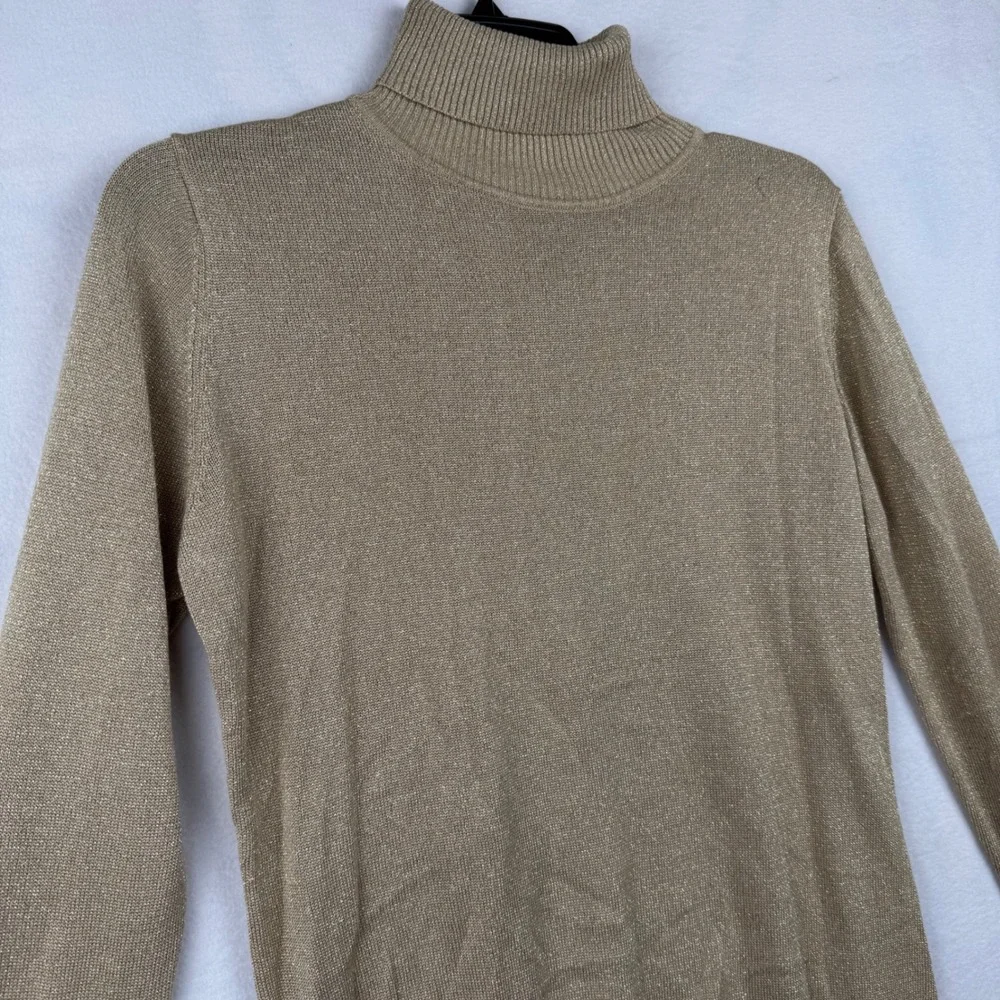 Joseph A. Metallic‎ Turtleneck Sweater Khaki Light Gold LRX Womens M